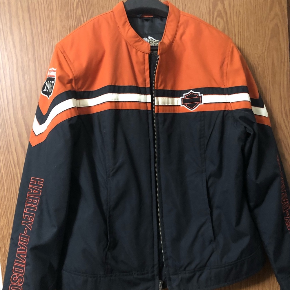 Harley Davidson Ladies Motorcycle Orange and Black Jacket